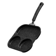 Poêle à œufs antiadhésive 3 tasses, en aluminium noir avec poignée en bakélite, compatible avec les cuisinières à gaz et à induction