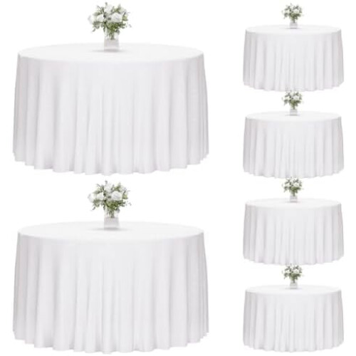 Weiße runde Tischdecke aus Polyester, 120 Zoll, 6er-Pack