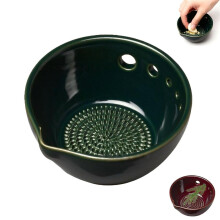 Ceramic Garlic Grater and Herb Bowl, Spout Design for Pouring Juices, Ginger Grinder, Dipping Sauce & Baby Food Container, 4.7 Inch Kitchen Gadget