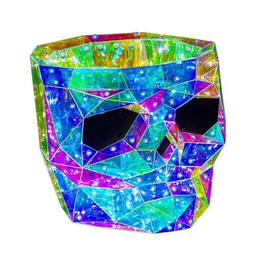 Κουβάς με γλυκά για το Halloween με φώτα LED με κρανίο ουράνιου τόξου