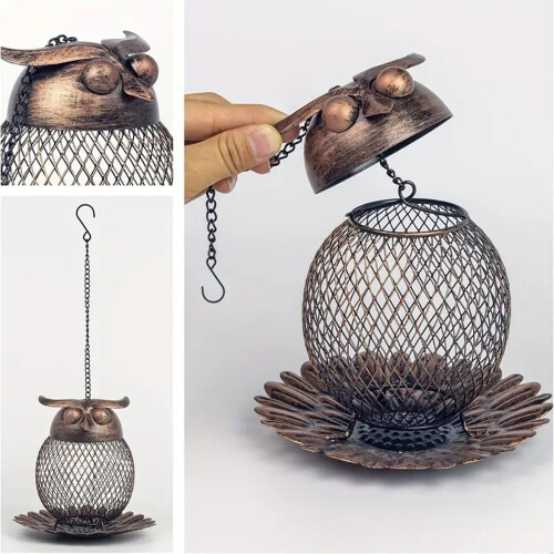 Jern Owl fuglefoderautomat udendørs dekorativ 1 stk.