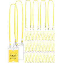 100-Pack Double Clip Lanyards, Twist-Free 2-Hook Adjustable Neck Straps for ID Cards, Keys, Masks – Yellow (Compatible with Standard Badge Holders)
