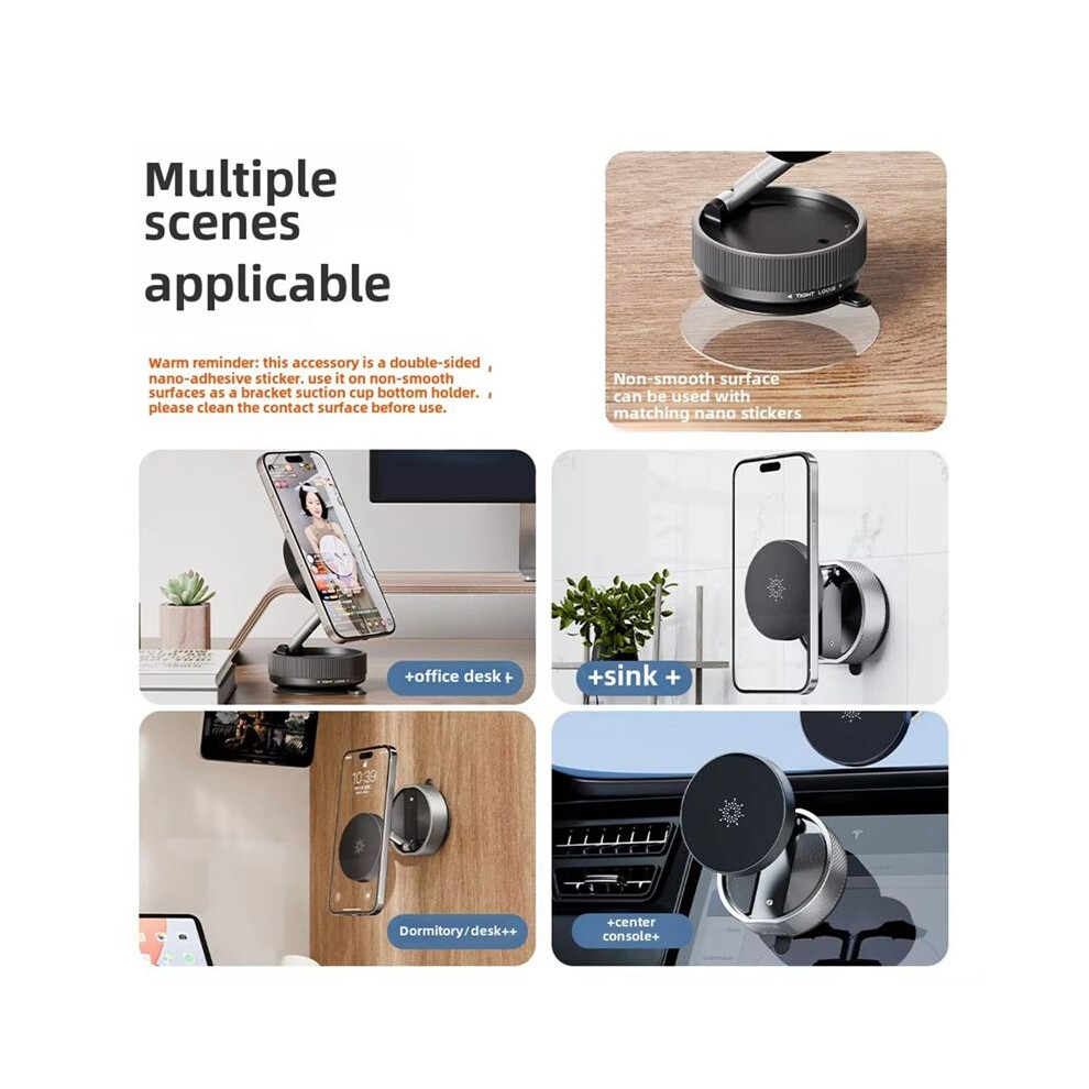 Magnetic Vacuum Car Mount Mobile Phone Holder Foldable Double-Sided Suction Cup 360 Rotation Smartphone Stand Black 6033129759461
