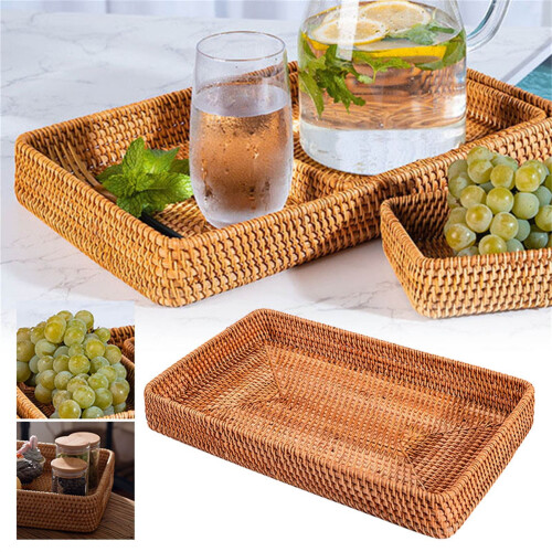 Wicker Storage Basket – Rectangular Rattan Tray for Fruit, Food Serving & Home/Kitchen/Restaurant Decor 1