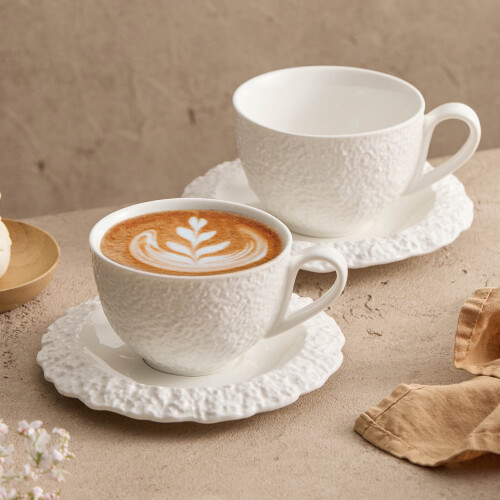 2-Piece Ceramic Tea Cups & Saucers, Stackable Espresso Cups, Compatible with Coffee, Latte, Americano, Tea 1
