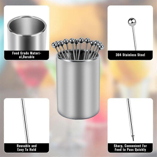 Cocktailpinner i rustfritt stål med holder - 20 stk. 1