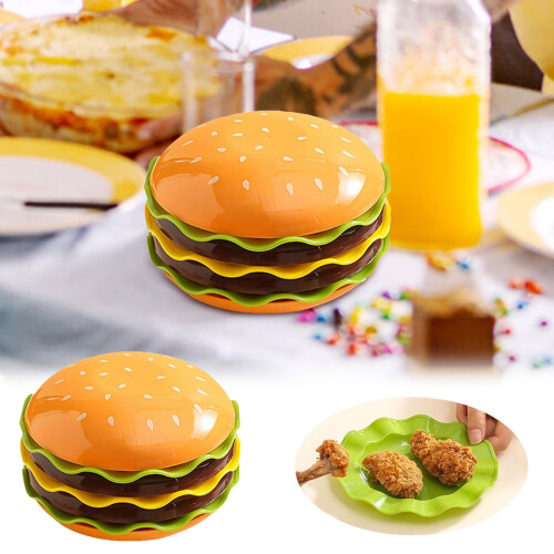 Ceramic Hamburger Plates and Bowls Sets, Novelty Stackable Burger Dinnerware Set 1