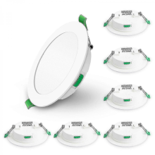 IP44 rated LED downlights 7W 6-pack for bathroom, slim dimmable 67-75mm cut-out, stepless CCT 2700-6000K white