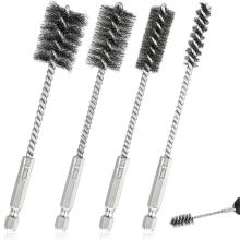 Conjunto de 4 escovas de arame para furadeira, em aço inoxidável, para furos de 3/8", 1/2", 3/4" e 7/8", ideais para limpeza de orifícios, t