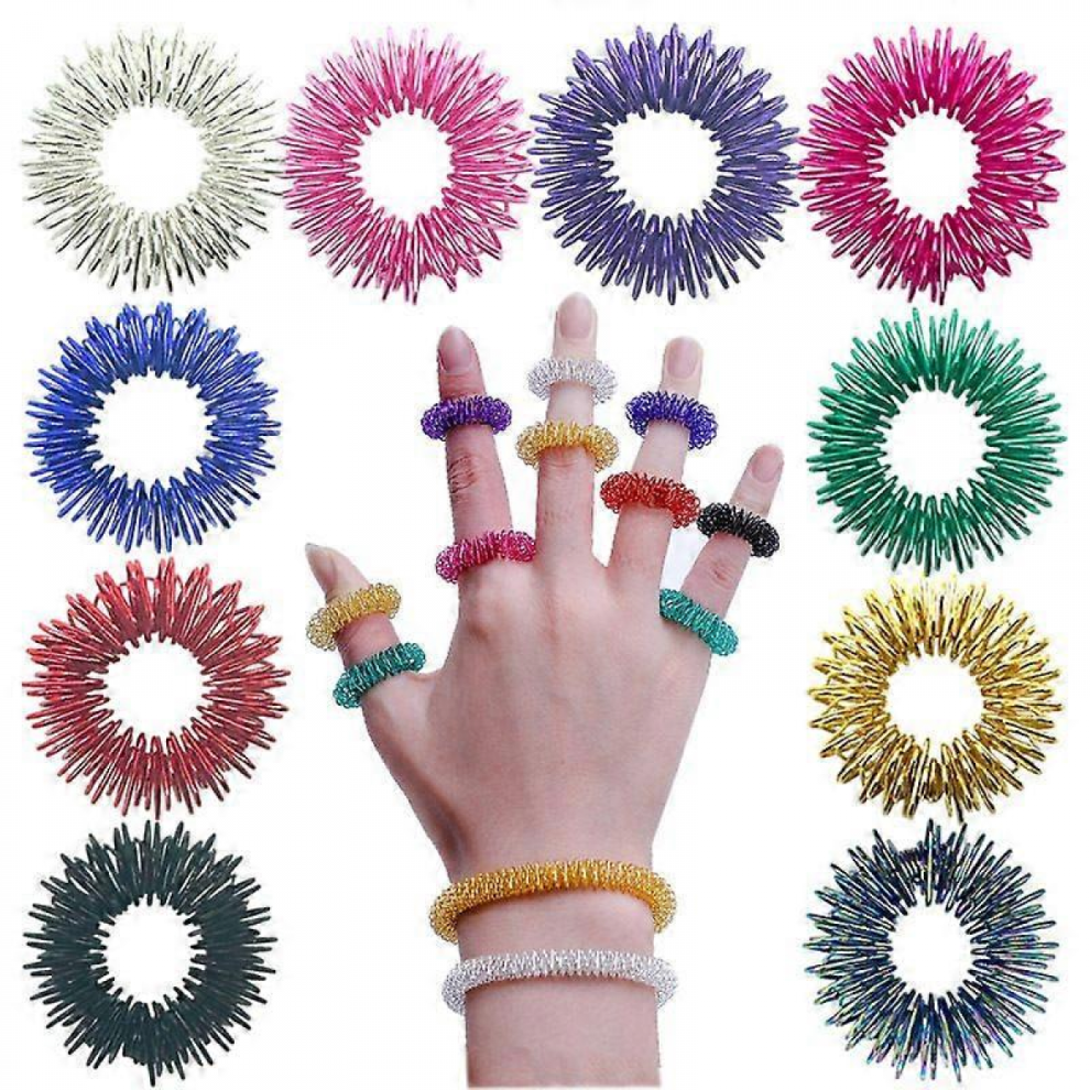 30 Pieces Acupressure Rings, Spiky Sensory Finger Rings Set For Teens, Adults, Silent Stress Reducer And Massager