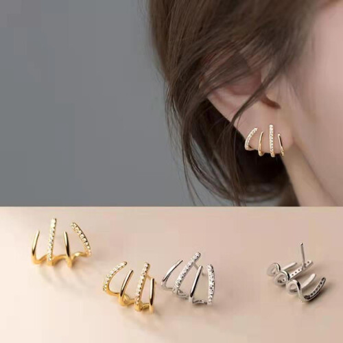 14K Gold Plated Triple Huggie Illusion Stud Earrings 1