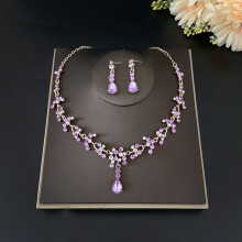 1 Set Jewelry Set for Women Drop Shape Earrings and Necklace Violet
