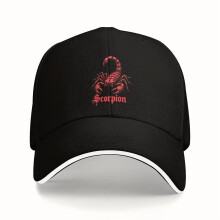 Retro Baseball Cap – Y2K Scorpion Graphic, Adjustable Snapback, Black/Red/White, Sun Protection, Casual Wear for Men