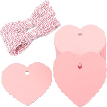 Pink Heart Gift Tags (100pcs), 2.35"x2.16", Blank Hang Tags with String – Valentine's, Wedding & Party Favors