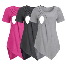 3pcs Maternity Nursing Tshirt for Women Short Sleeve Blouse Crew Neck Breastfeeding Tops Casual Pregnancy Tee Pink S
