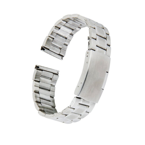 Stainless Steel Watch Band Strap with Solid Links and Foldover Clasp Silver 20mm