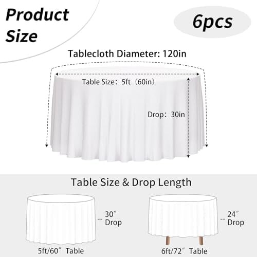 Weiße runde Tischdecke aus Polyester, 120 Zoll, 6er-Pack 2