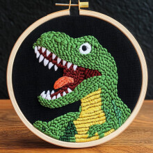 Cute Baby Green Dinosaur Punch Needle Kit for Beginners – DIY Yarn Embroidery Set with Printed Pattern & Hoop (20x20cm), Compatible with Standard