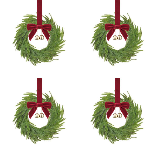 Mini guirlanda de Natal com laço vermelho e sinos, 30 cm (12 polegadas)
