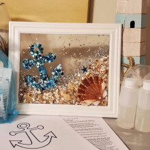Sea Glass Art Kit, DIY Mosaic Arts and Craft Kits, Sea Glass Art Kits for Adults, Resin Beach Art Kit for Home Decoration (Anchor)