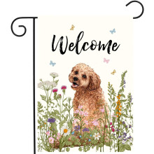 Gartenflagge mit Blumenmuster, Golden-Doodle-Welpe, 12 x 18 Zoll, doppelseitig