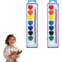 Valentine's Day Mini Watercolor Paint Set, Washable Heart-Shaped 8-Color Set with Brushes (2pcs), compatible with kids' crafts