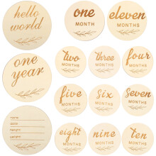 WEAVILUX 14pcs Baby Month Sign Wooden Photo Props Simple Classic Design for Parents and New Mothers