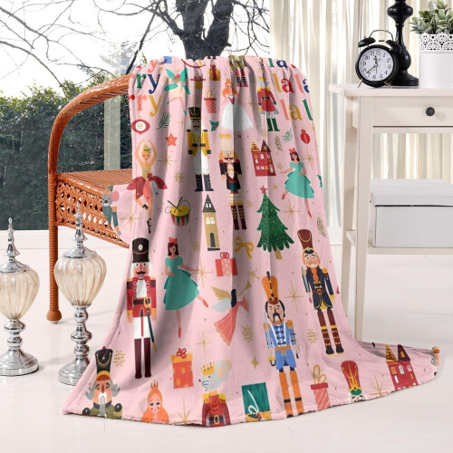 Pink Christmas Nutcracker Throw Blanket 60x80 inches 1