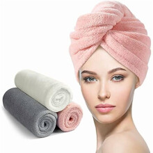 Mikrofiber Hårhanddukspåse 3-pack Rosa Vit Grå