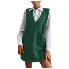 Women's Sleeveless Double-Layer Sweater Vest in Green L