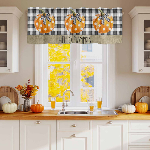 Pumpkin Valance Orange Plaid 54x18in Light Filtering 1
