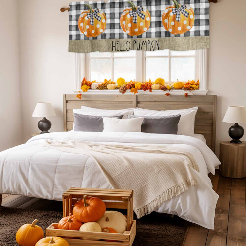 Pumpkin Valance Orange Plaid 54x18in Light Filtering 2