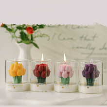 Scented Candle in Glass Jar with Yellow Tulip Bouquet, Valentine's Day Decorative Ornament, Thoughtful Relationship Gift