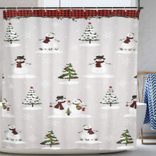 Rideau de douche Joyeux Noël, motif neige, hiver, fêtes de fin d'année, style rustique vintage, en tissu imperméable avec crochets, 183 x 183 cm