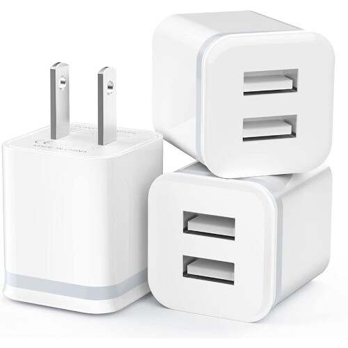 USB-väggladdare med dubbla portar, 3-pack, 2,1 A, 5 V