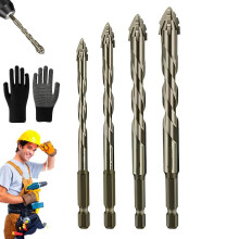 Quickpierce titanbelagd borr- och gängtappsats, 4-bladiga tandade excentriska bits för kakel, marmor, betong