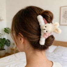 Pinza para el cabello con forma de conejo de Pascua – Blanco esponjoso, mandíbula grande, 1