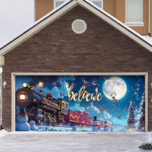 Décoration de porte de garage « Croire » Polar pour Noël, bannière vintage de train 34 x 26 x 3 cm, compatible avec les portes de garage standard