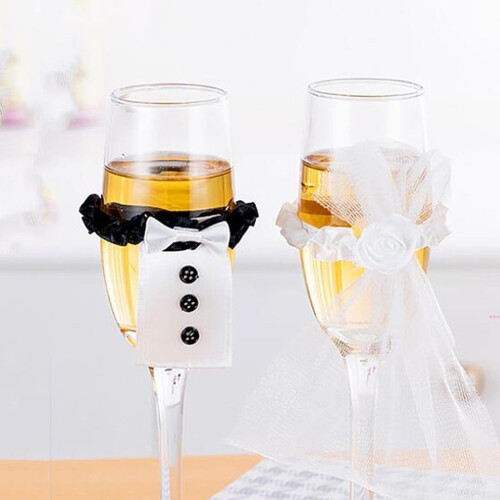 Housses pour flûtes à champagne pour mariés (2 pièces)