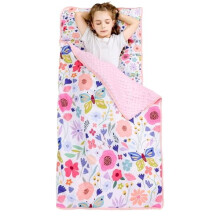 Toddler Nap Mat with Pillow & Minky Dot Blanket – Butterfly Garden Design, Compatible with Preschool, Daycare, Kindergarten, Travel