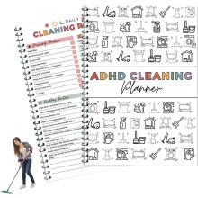 ADHD-siivoussuunnittelija, muokattava ADHD-siivous- ja järjestelysuunnittelija DIY-siivousaikataulumuistikirja aikuisille kotitöiden kaavio