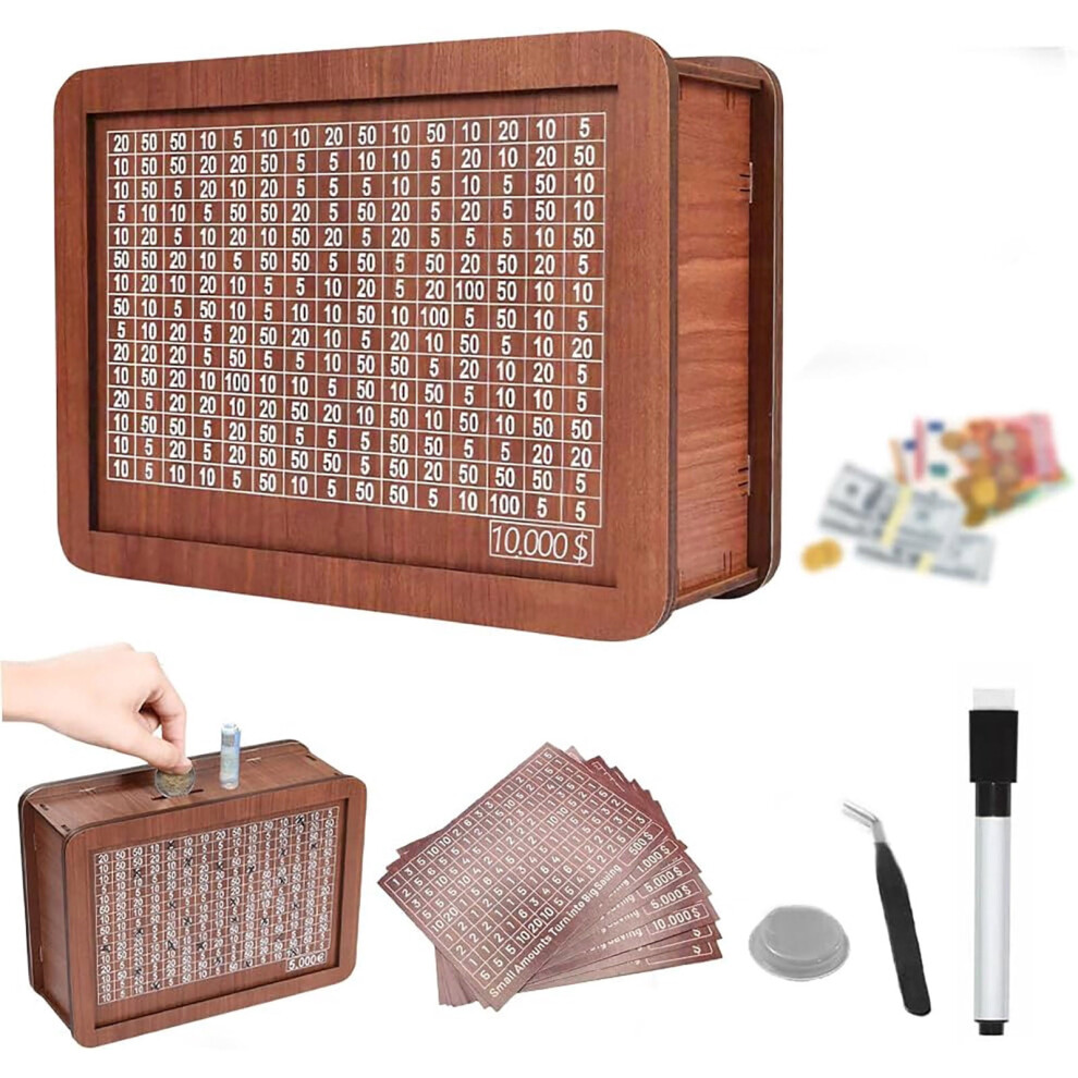 2026 New Wooden Money Box With Counter - Large Savings Challenge Box With Cash Coin Targets & Number Markings, Challenging Coin & Cash Money Box 9422877917310