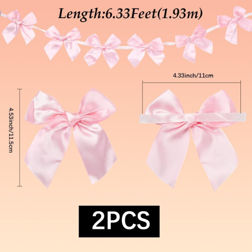 Pink Satin Bow Garland Banner 2 pcs 1