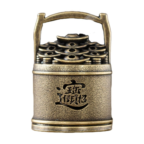 Incensário vintage de latão de 5 cm (1,97 polegadas) - Design tradicional em formato de balde com símbolos auspiciosos, perfeito para casa, 1