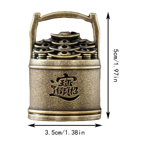 Incensário vintage de latão de 5 cm (1,97 polegadas) - Design tradicional em formato de balde com símbolos auspiciosos, perfeito para casa, 2