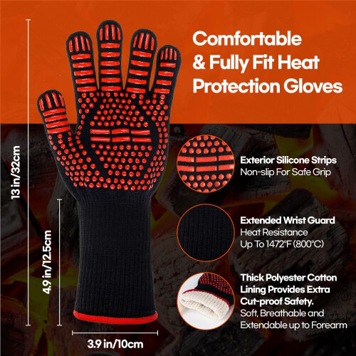 Hittebestendige BBQ-handschoenen, 33 cm, blauw 2