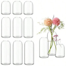 Bulk 12-Pack Clear Glass Bud Vases – Modern Cylinder Vases for Wedding, Party, Table Centerpieces & Home Decor