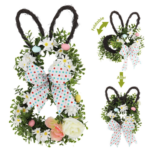 Guirlanda de flores com coelhinho da Páscoa branca, 52 cm (20,5 polegadas) 1