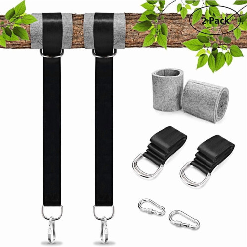 Tree Swing Hanging Kit Black 2 Pack with Straps Protectors