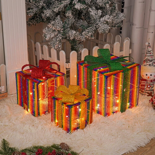 Glowing Christmas Gift Boxes LED Decor 3 pcs